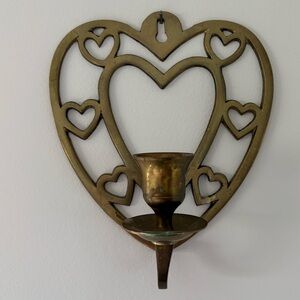 Heart Shaped Brass Wall Candle Holder Made in India ~6”x7”